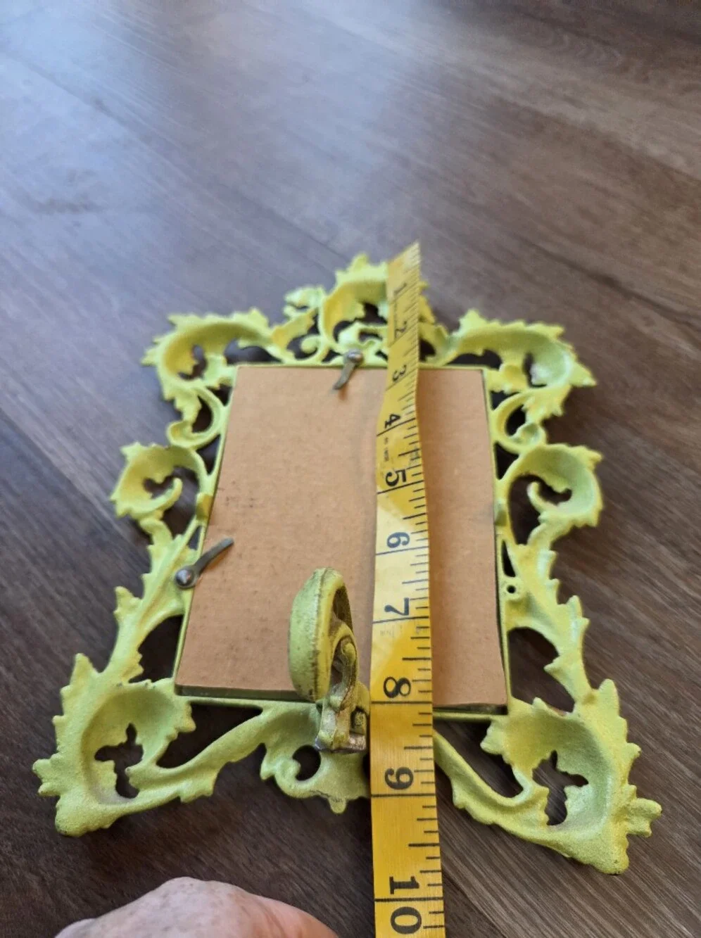 Vintage Art Noveau Cast Iron Ornate Green Picture Frame with Easel Back